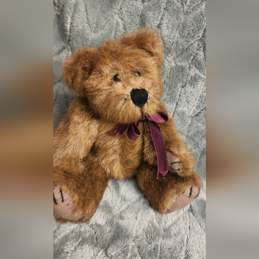 Brown Teddy Bear with Purple Ribbon